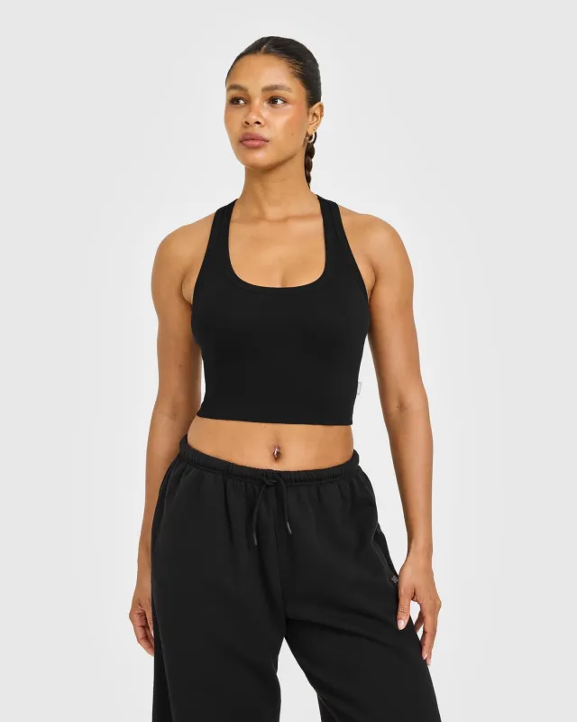 Cotton Fitted Mid Vest with Grey Logo | Black sold by Oner Active