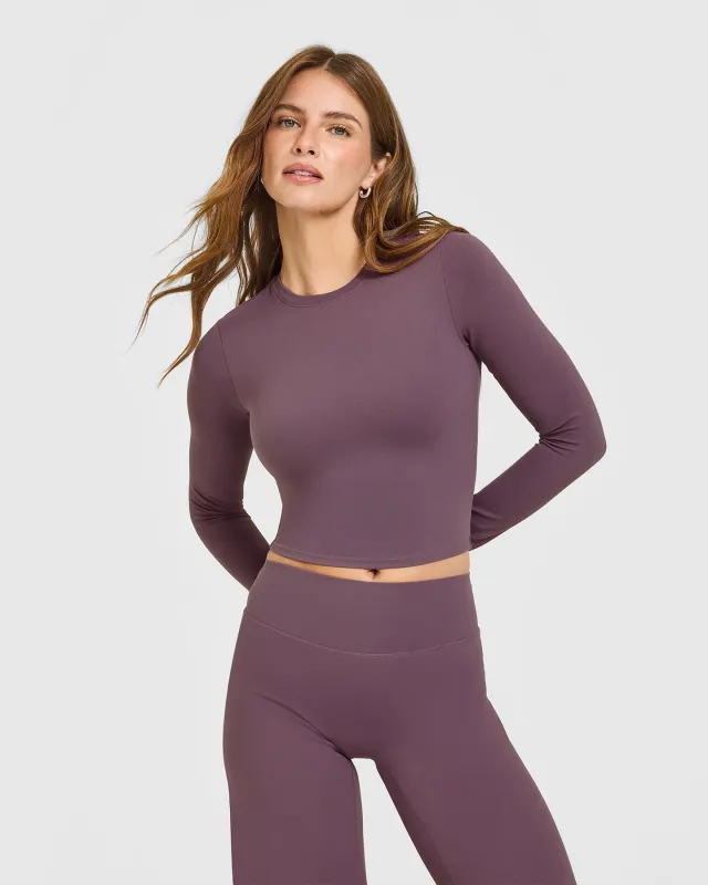 SoftMotion™ Long Sleeve Mid Top with White Logo | Vintage Purple sold by Oner Active