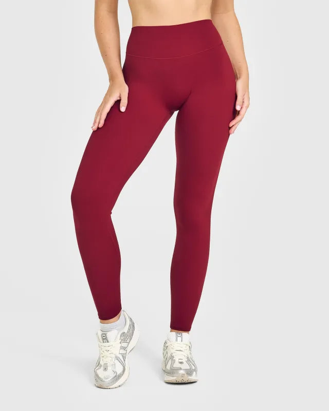SoftMotion™ High Waisted Leggings with White Logo | Ruby Red sold by Oner Active