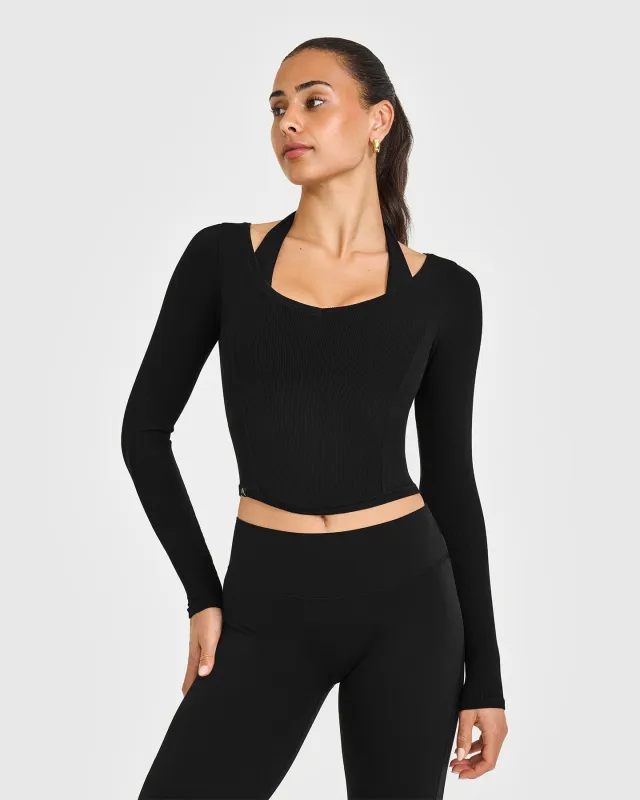 Mellow™ Rib V Neck Mid Long Sleeve Top | Black sold by Oner Active