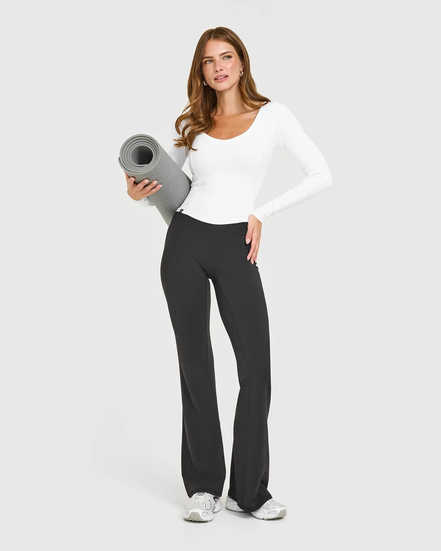 Mellow™ Rib V Neck Mid Long Sleeve Top | White sold by Oner Active product image thumbnail 3