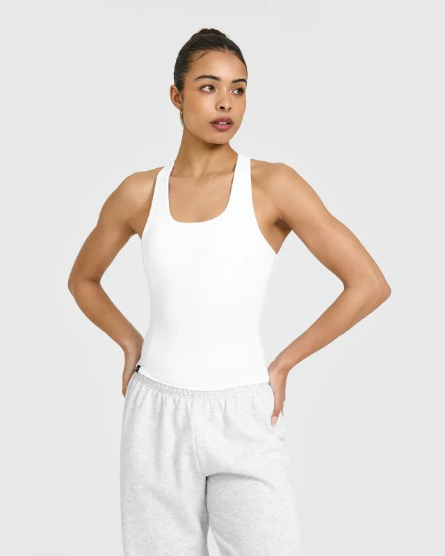 Mellow™ Rib Scoop Neck Vest with Built in Bra Shelf | White sold by Oner Active