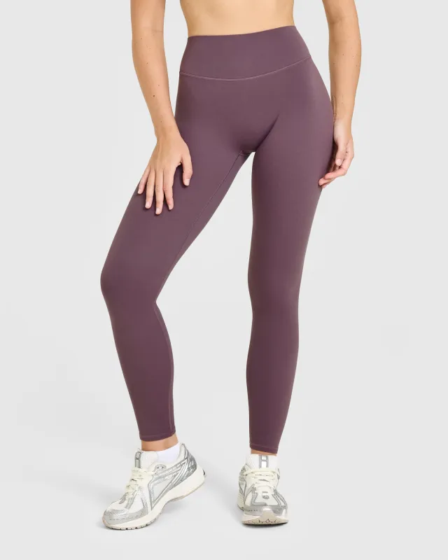 SoftMotion™ High Waisted Leggings with White Logo | Vintage Purple sold by Oner Active