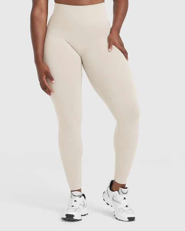 Effortless Seamless Leggings with White Logo | Sand sold by Oner Active