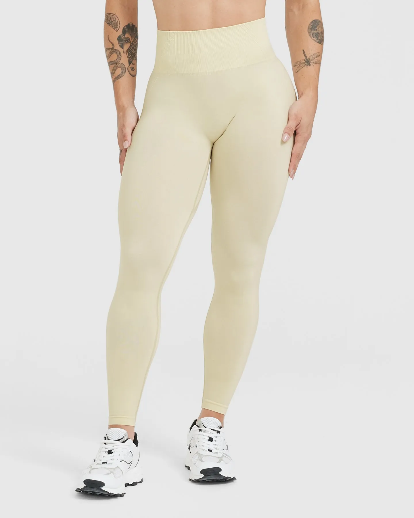 Effortless Seamless Leggings with White Logo | Vanilla sold by Oner Active
