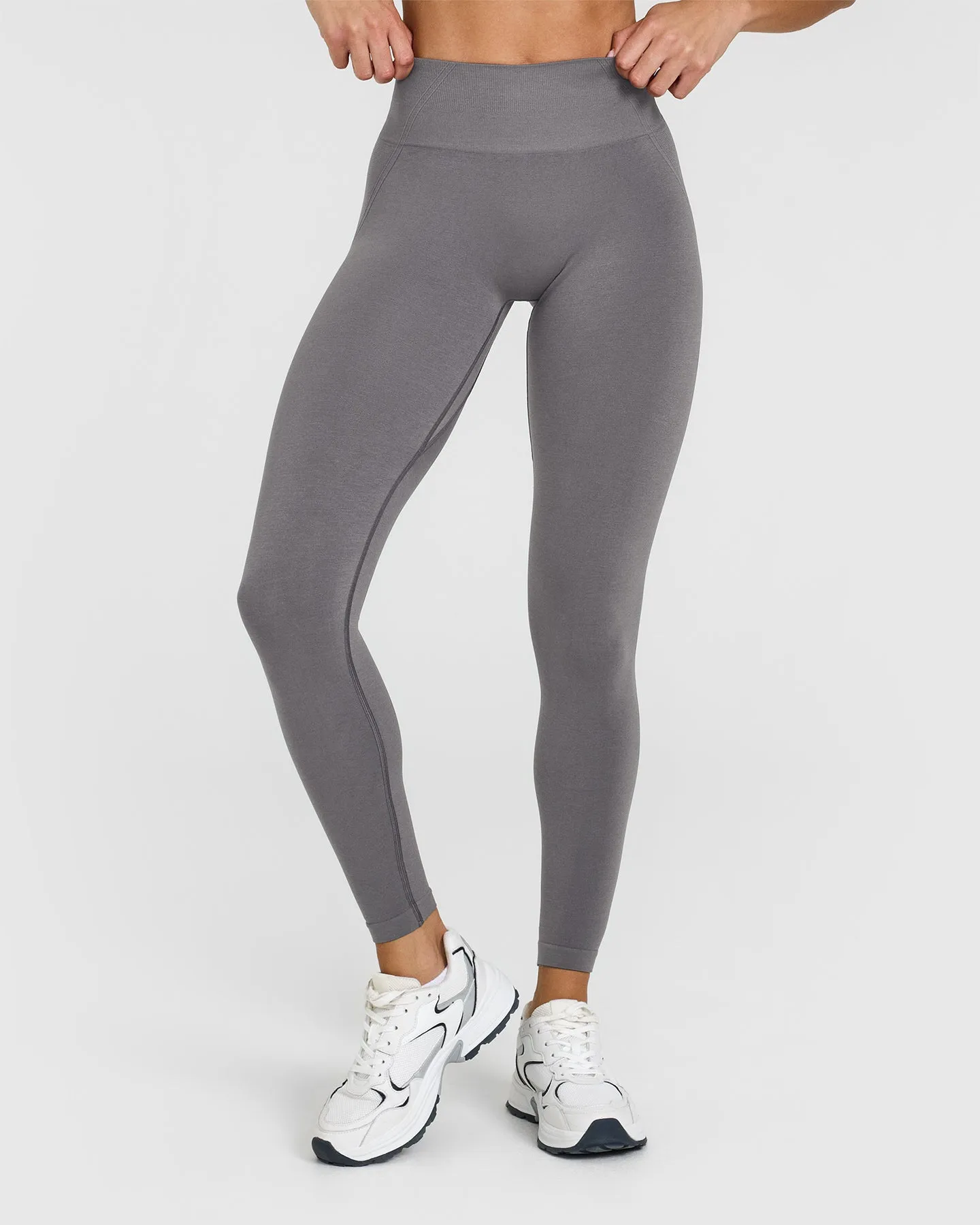Effortless Seamless Leggings with White Logo | Ash Grey sold by Oner Active