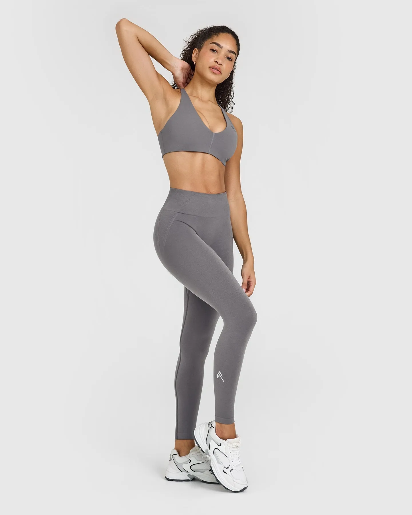 Effortless Seamless Leggings with White Logo | Ash Grey sold by Oner Active product image thumbnail 3