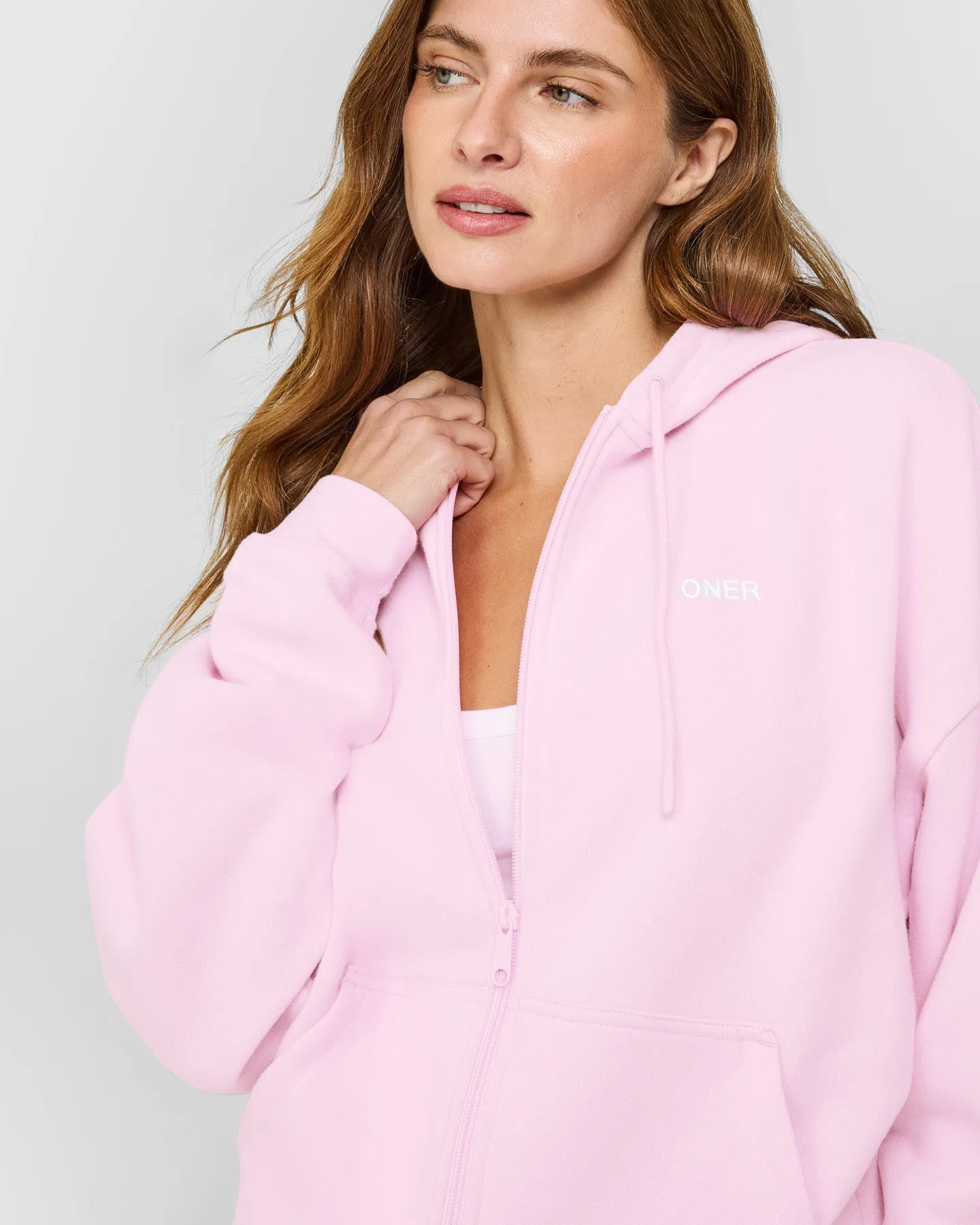 Mid Weight Relaxed Zip Through Hoodie | Chalk Pink sold by Oner Active product image thumbnail 5