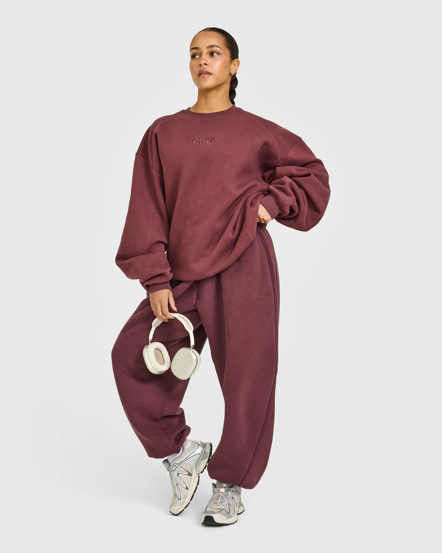 Foundations Oversized Cuffed Joggers with Oner Embroidery | Washed Velvet Mocha sold by Oner Active product image thumbnail 3