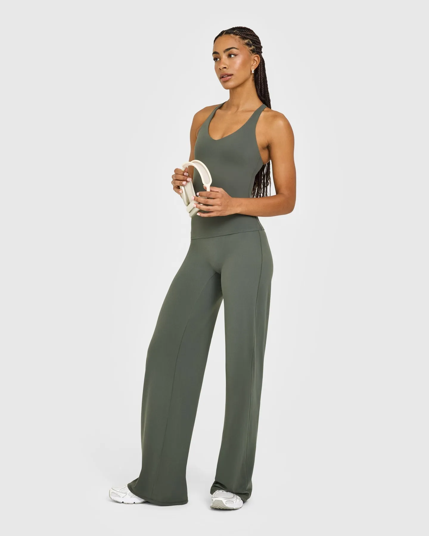 SoftMotion™ Racer Back Vest with Built in Bra Shelf with White Logo | Dark Khaki sold by Oner Active product image thumbnail 3