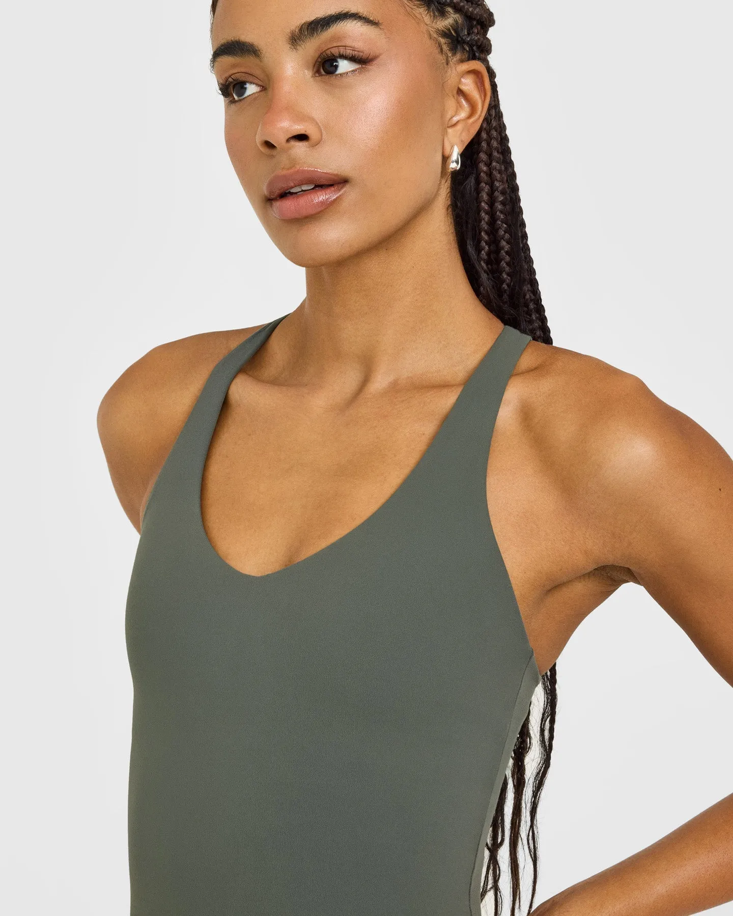 SoftMotion™ Racer Back Vest with Built in Bra Shelf with White Logo | Dark Khaki sold by Oner Active product image thumbnail 5