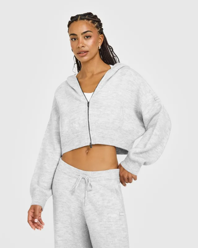 Oversized Knit Zip Through Mid Hoodie | Light Grey Marl sold by Oner Active