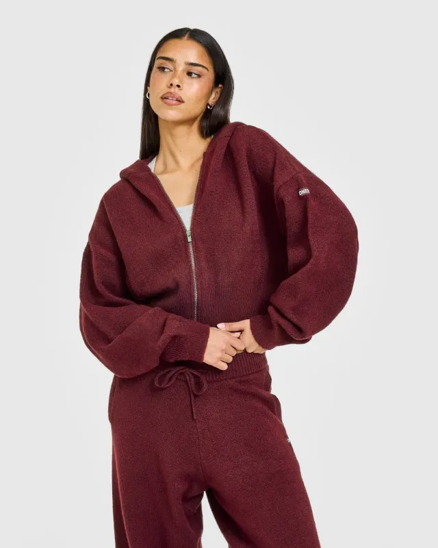 Oversized Knit Zip Through Mid Hoodie | Rosewood sold by Oner Active