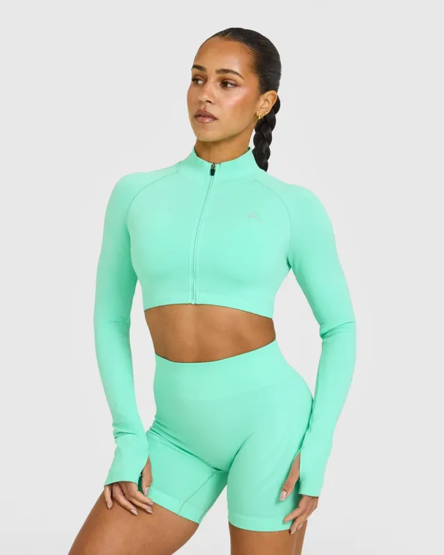 EnhanceLift™ Seamless Crop Jacket with White Logo | Peppermint Green sold by Oner Active