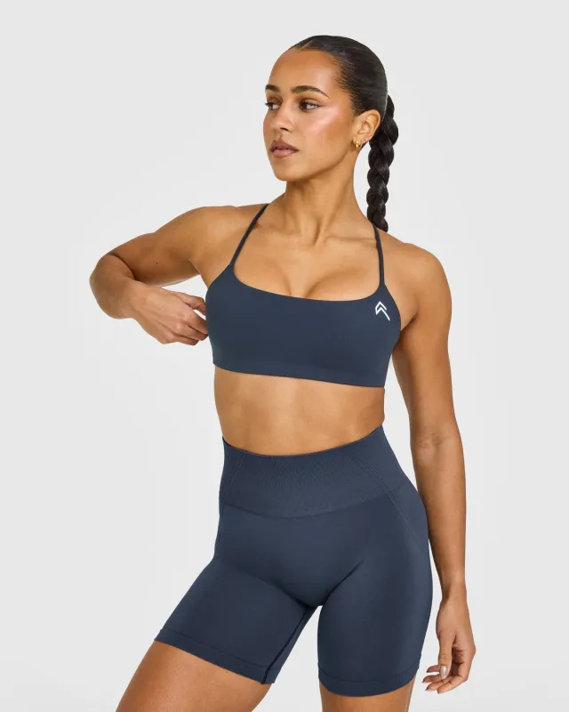 EasyLift™ Strappy Sports Bra with White Logo | True Blue sold by Oner Active