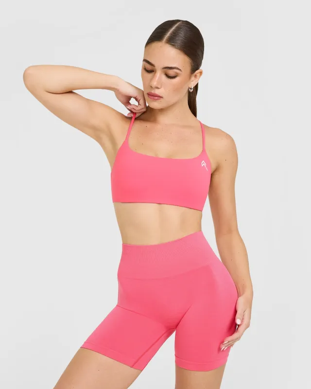 EasyLift™ Strappy Sports Bra with White Logo | Hot Girl Pink sold by Oner Active