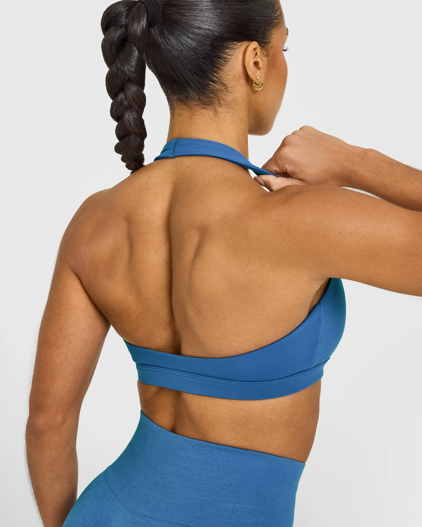EasyLift™ Halter Bralette with White Logo | Ocean Blue sold by Oner Active product image thumbnail 4