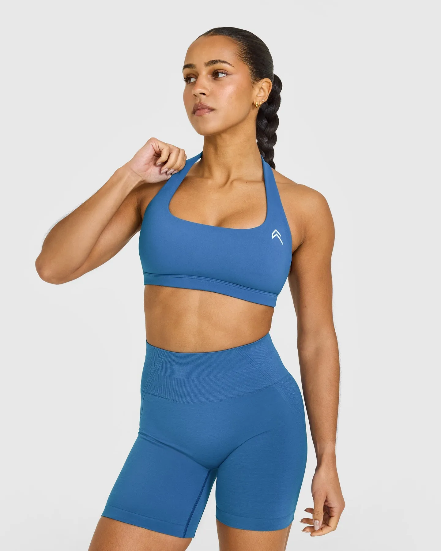 EasyLift™ Halter Bralette with White Logo | Ocean Blue sold by Oner Active