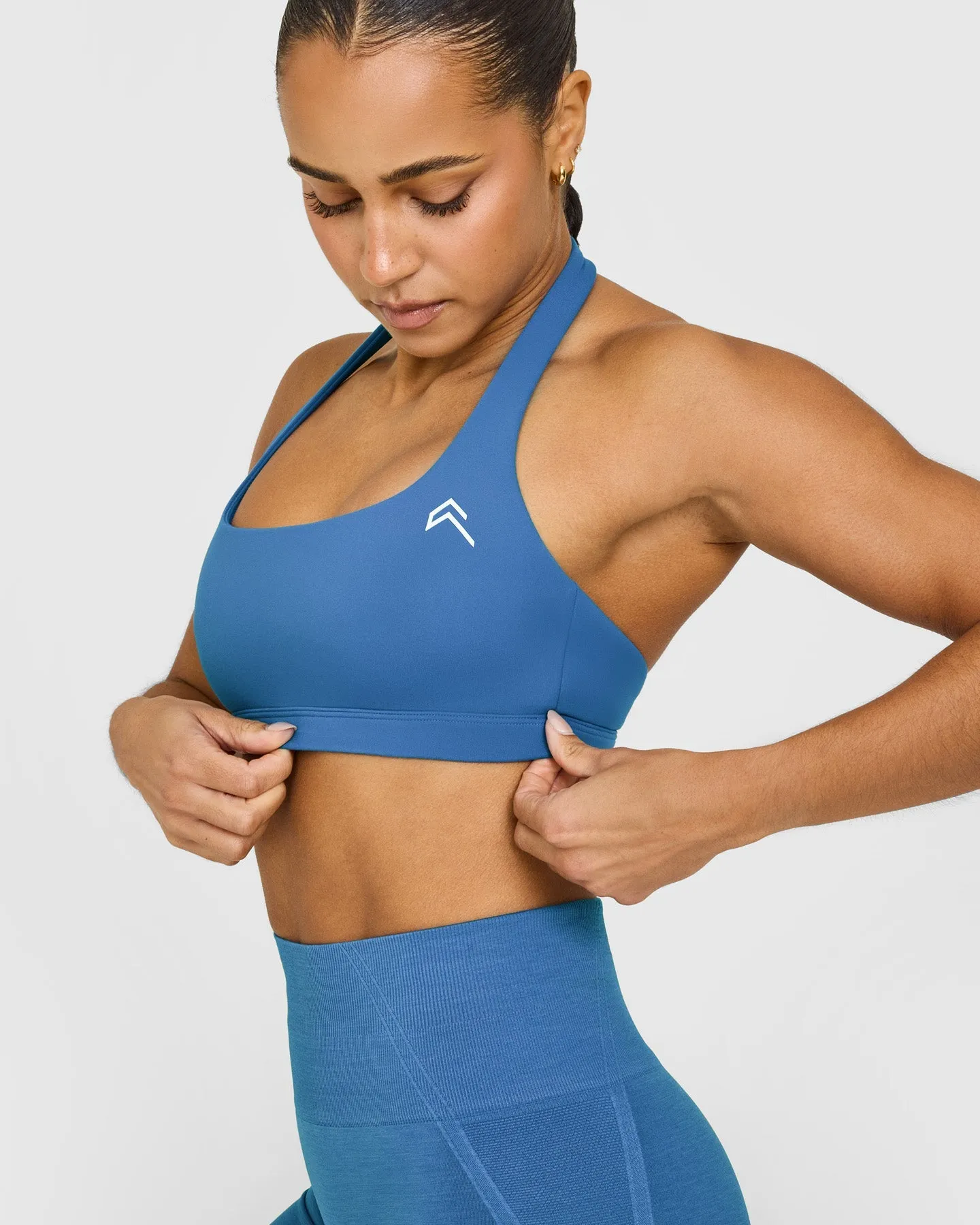 EasyLift™ Halter Bralette with White Logo | Ocean Blue sold by Oner Active product image thumbnail 5
