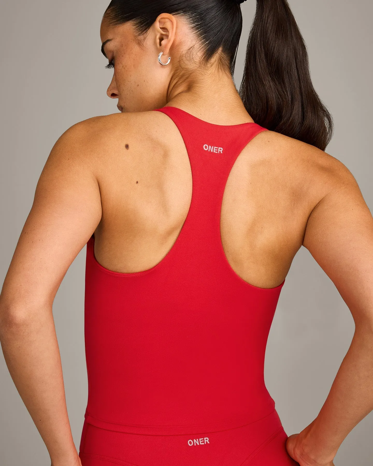 SoftMotion™ Racer Back Mid Vest with Built in Bra Shelf with Grey Logo | Fiery Red sold by Oner Active product image thumbnail 4