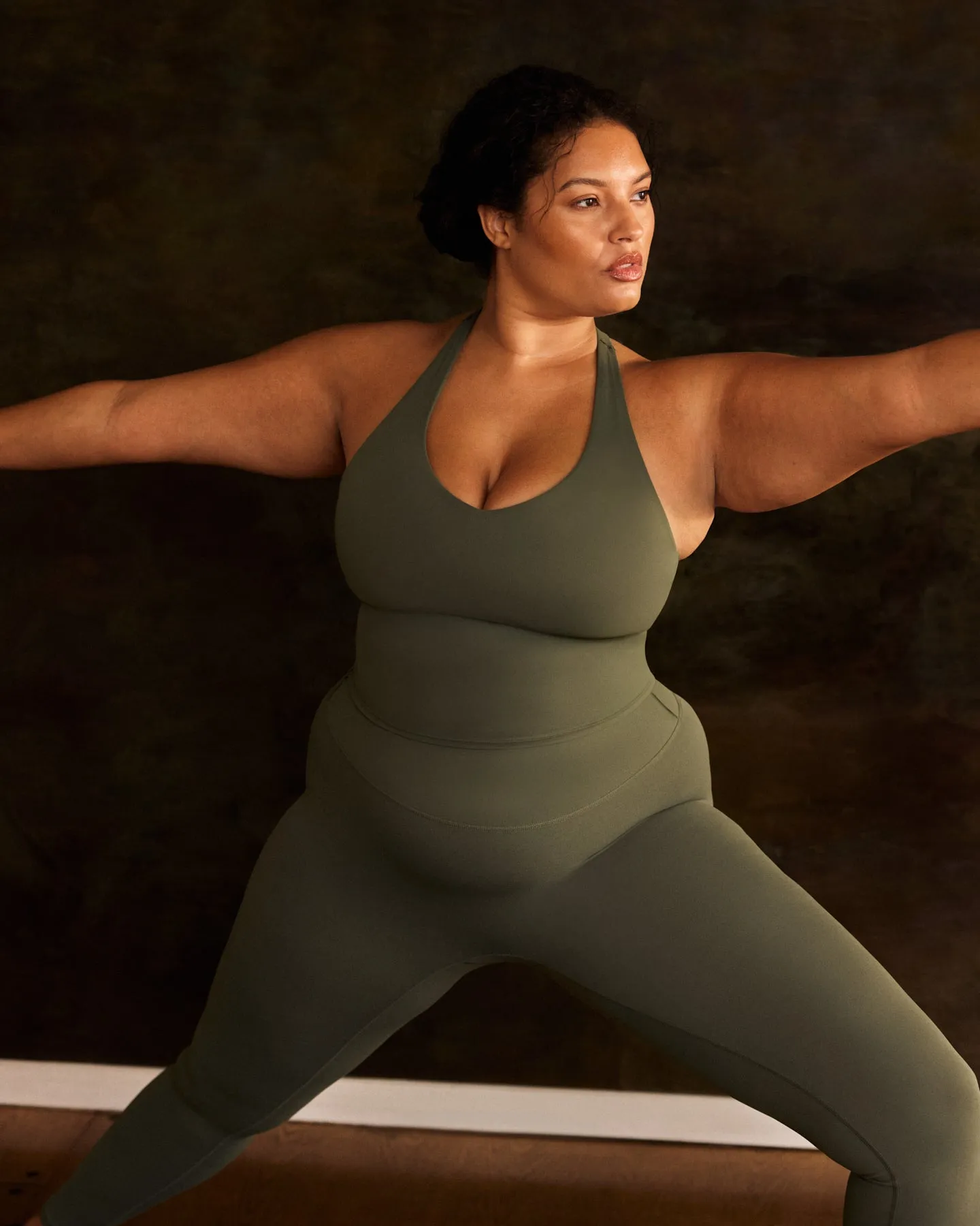 SoftMotion™ Racer Back Mid Vest with Built in Bra Shelf with Grey Logo | Dark Khaki sold by Oner Active product image thumbnail 2