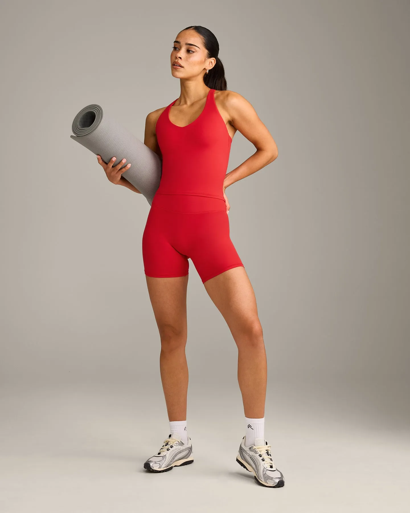 SoftMotion™ High Waisted Shorts 6" with Grey Logo | Fiery Red sold by Oner Active product image thumbnail 3