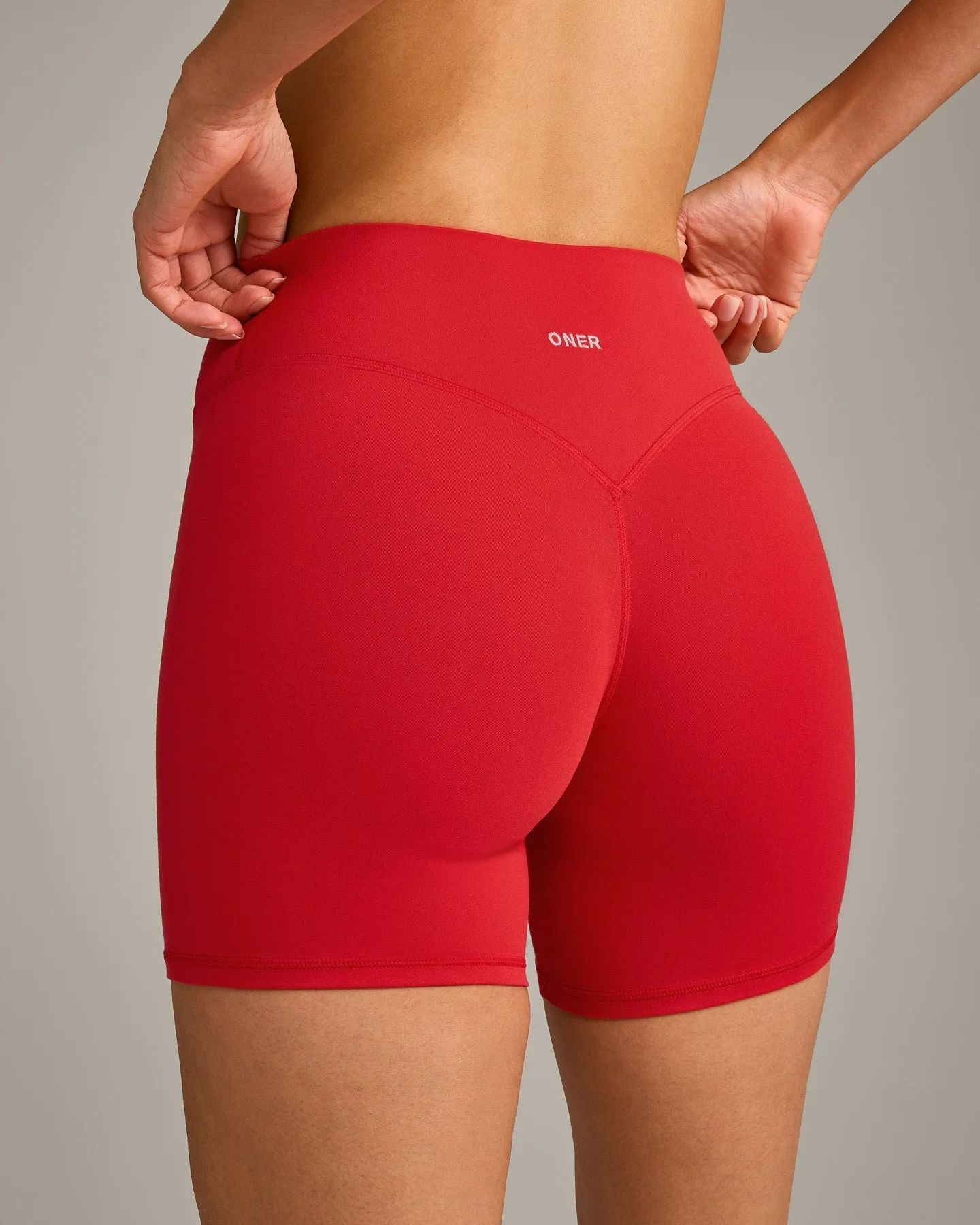 SoftMotion™ High Waisted Shorts 6" with Grey Logo | Fiery Red sold by Oner Active product image thumbnail 4