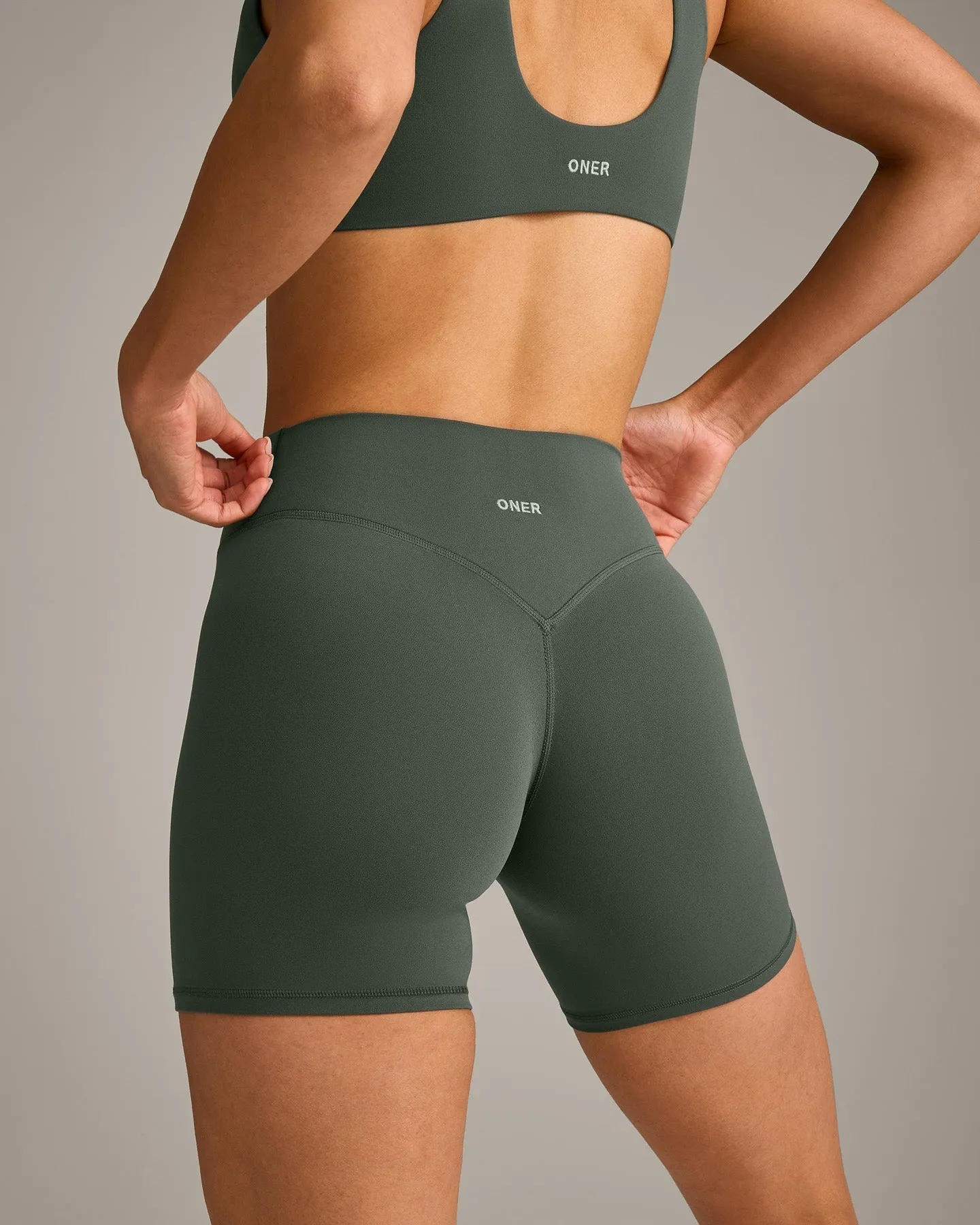 SoftMotion™ High Waisted Shorts 6" with Grey Logo | Dark Khaki sold by Oner Active product image thumbnail 4