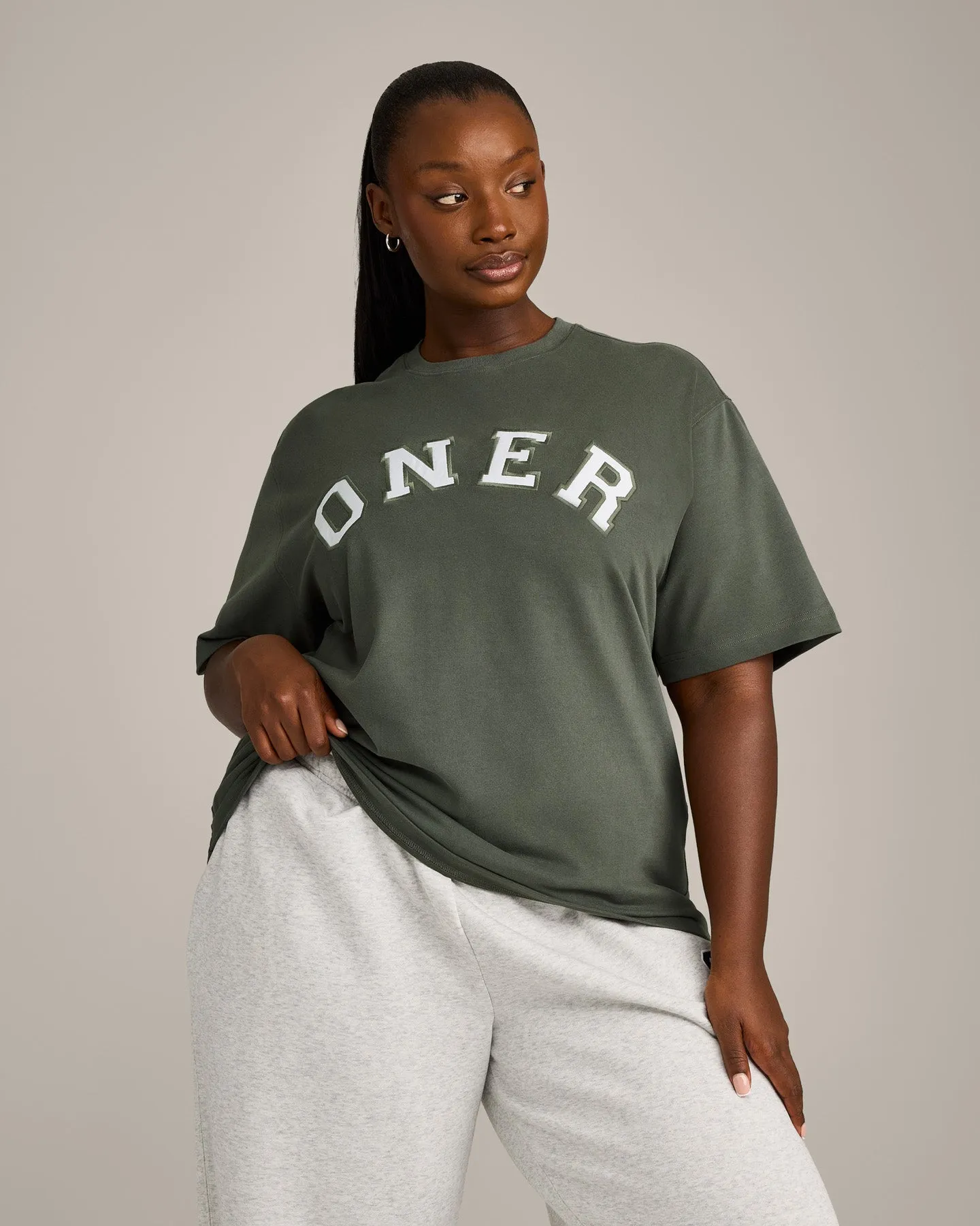 Oversized Oner Girlfriend Washed T-Shirt | Washed Dark Khaki sold by Oner Active