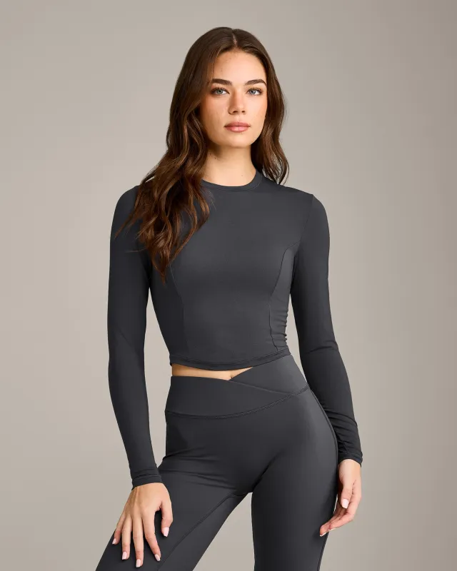 Mellow™ Motion Crew Neck Long Sleeve Mid Top | Coal sold by Oner Active