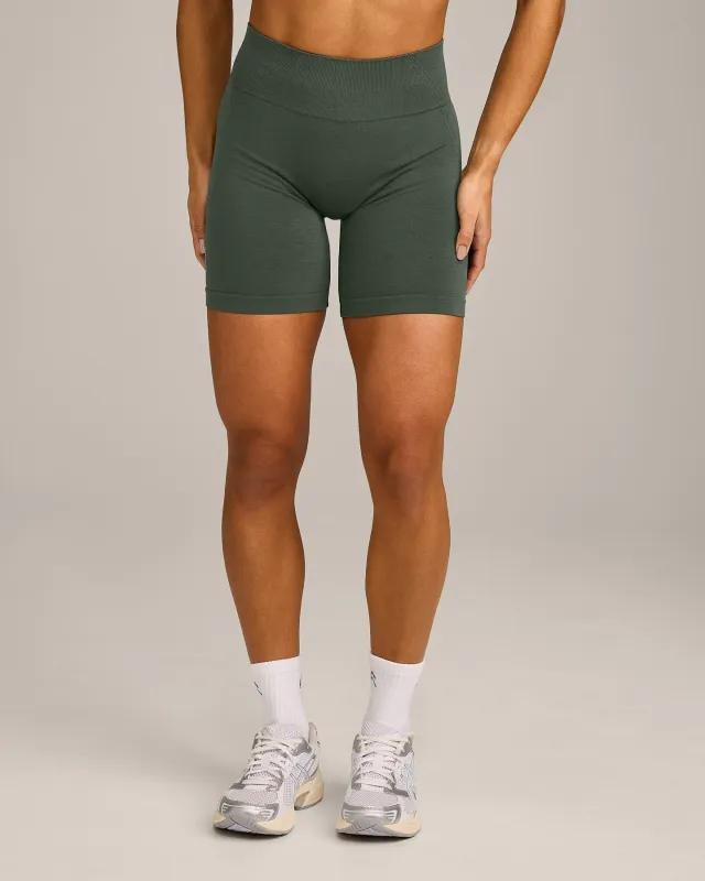 EffortlessLift™ Seamless Mid Rise Shorts with Grey Logo | Dark Khaki made by Oner Active