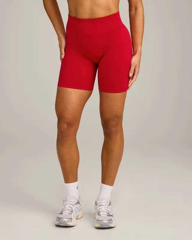 EffortlessLift™ Seamless Mid Rise Shorts with Grey Logo | Fiery Red sold by Oner Active