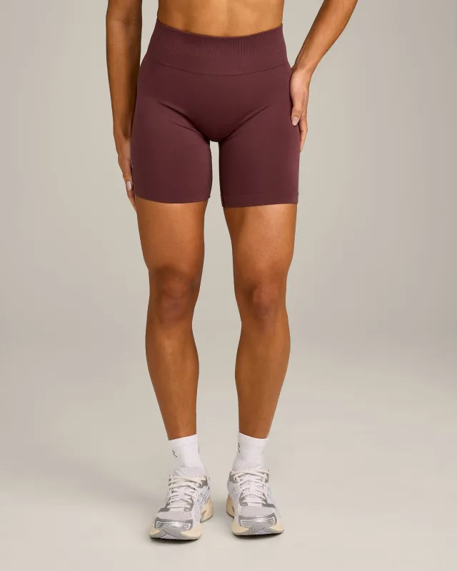 EffortlessLift™ Seamless Mid Rise Shorts with Grey Logo | Velvet Mocha sold by Oner Active