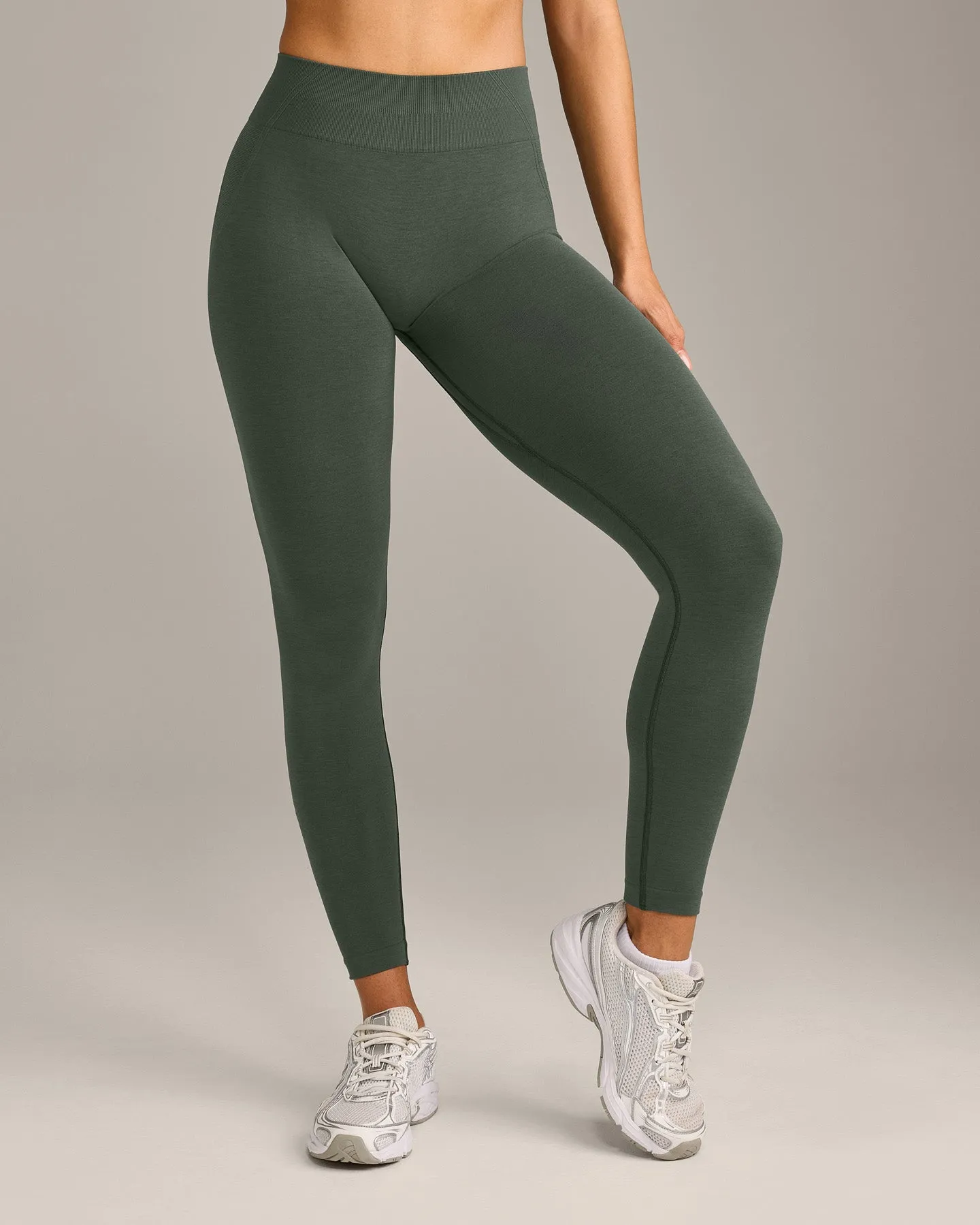 EffortlessLift™ Seamless Mid Rise Leggings with Grey Logo | Dark Khaki sold by Oner Active