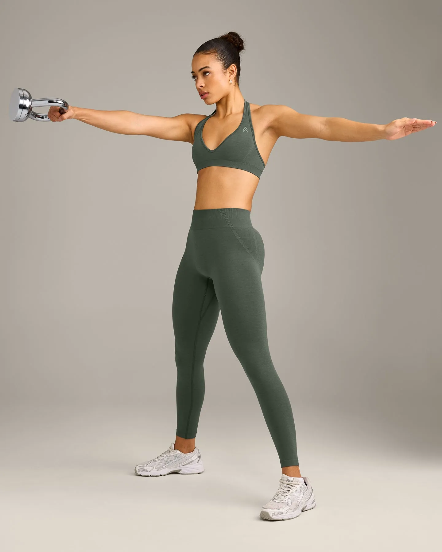 EffortlessLift™ Seamless Mid Rise Leggings with Grey Logo | Dark Khaki sold by Oner Active product image thumbnail 3