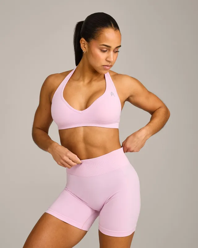 EffortlessLift™ Seamless Halter Neck Sports Bra with Grey Logo | Chalk Pink made by Oner Active
