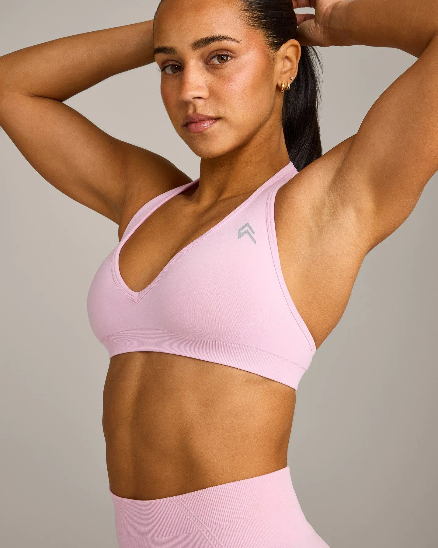 EffortlessLift™ Seamless Halter Neck Sports Bra with Grey Logo | Chalk Pink sold by Oner Active product image thumbnail 5