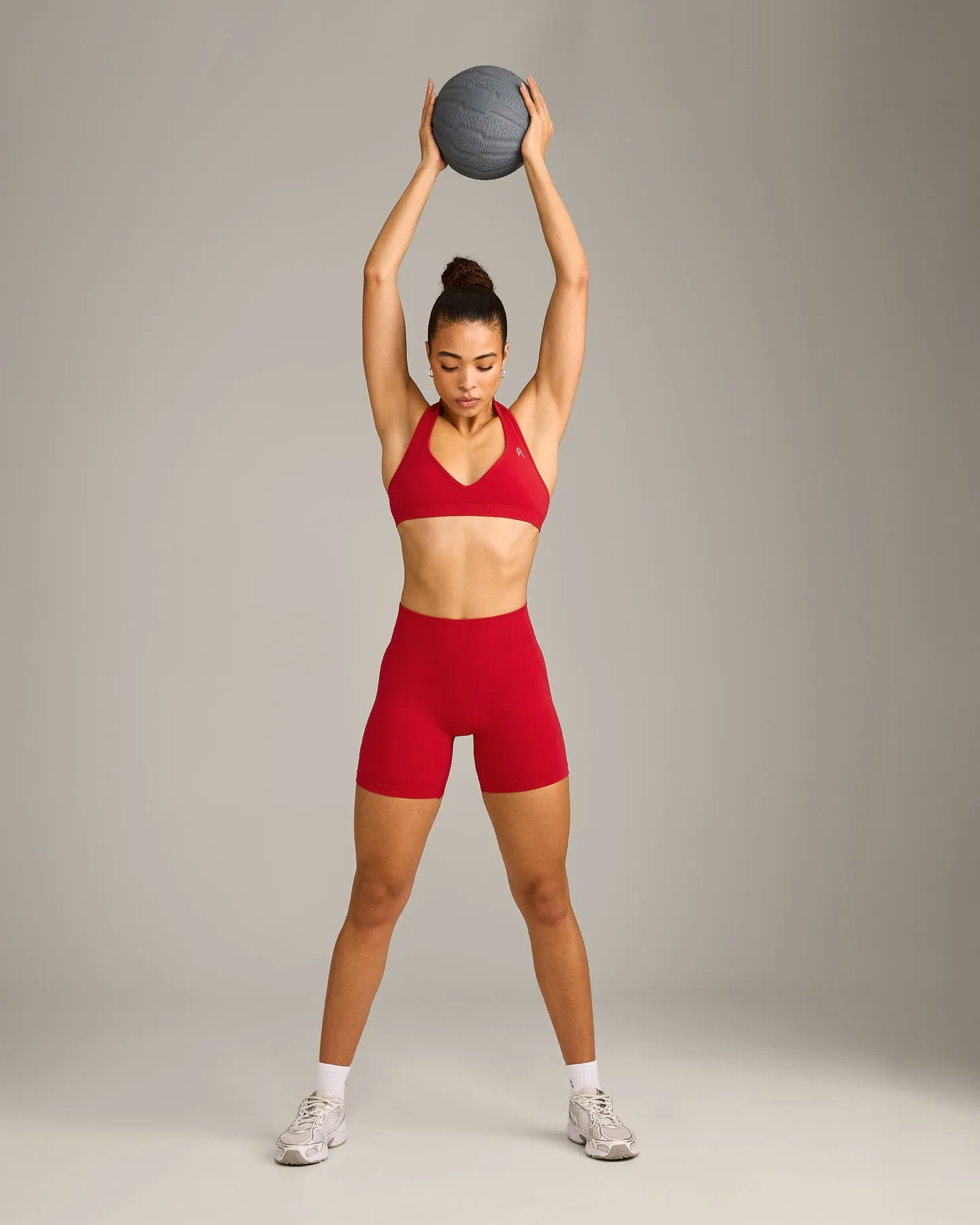 EffortlessLift™ Seamless Halter Neck Sports Bra with Grey Logo | Fiery Red sold by Oner Active product image thumbnail 3