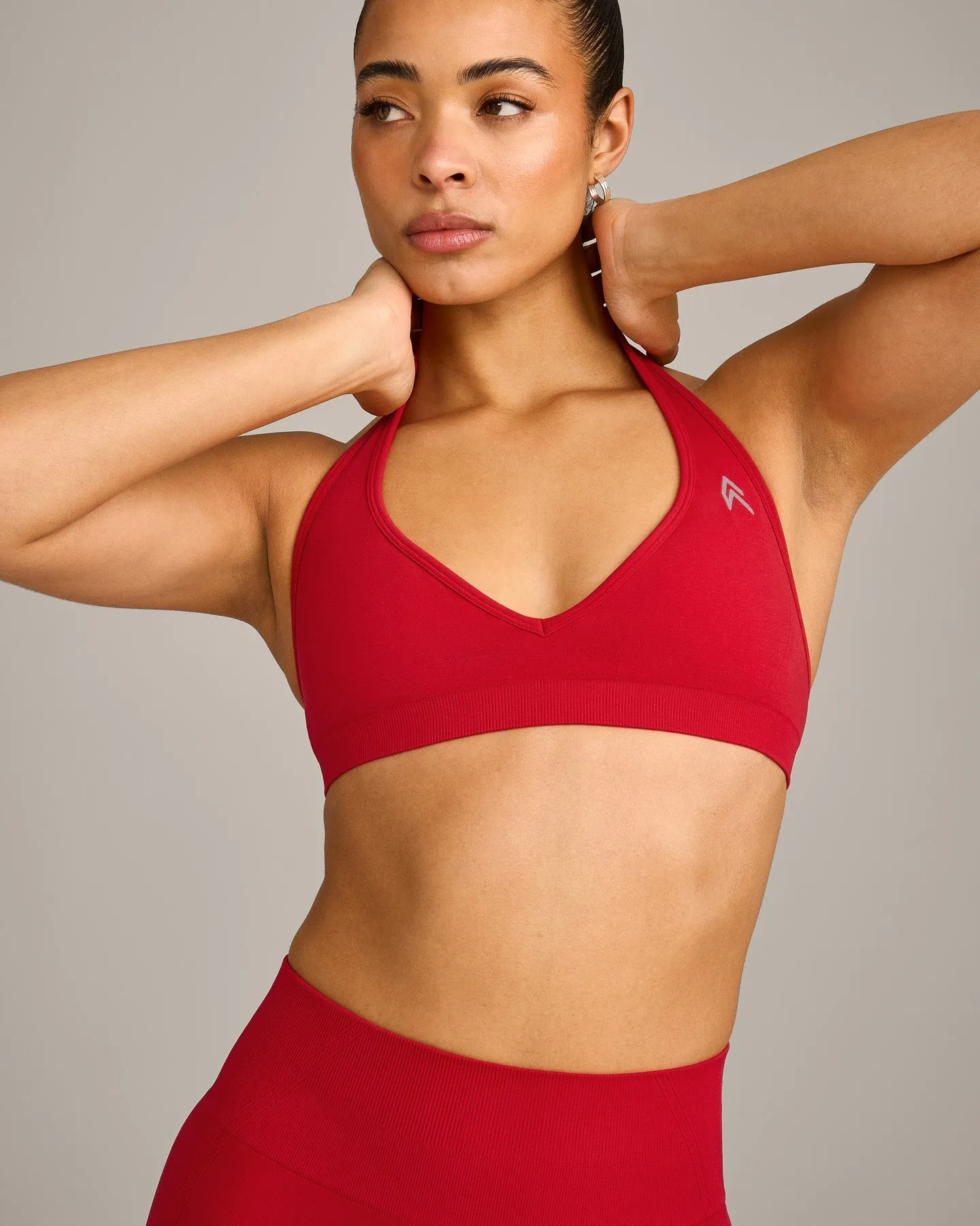 EffortlessLift™ Seamless Halter Neck Sports Bra with Grey Logo | Fiery Red sold by Oner Active product image thumbnail 5