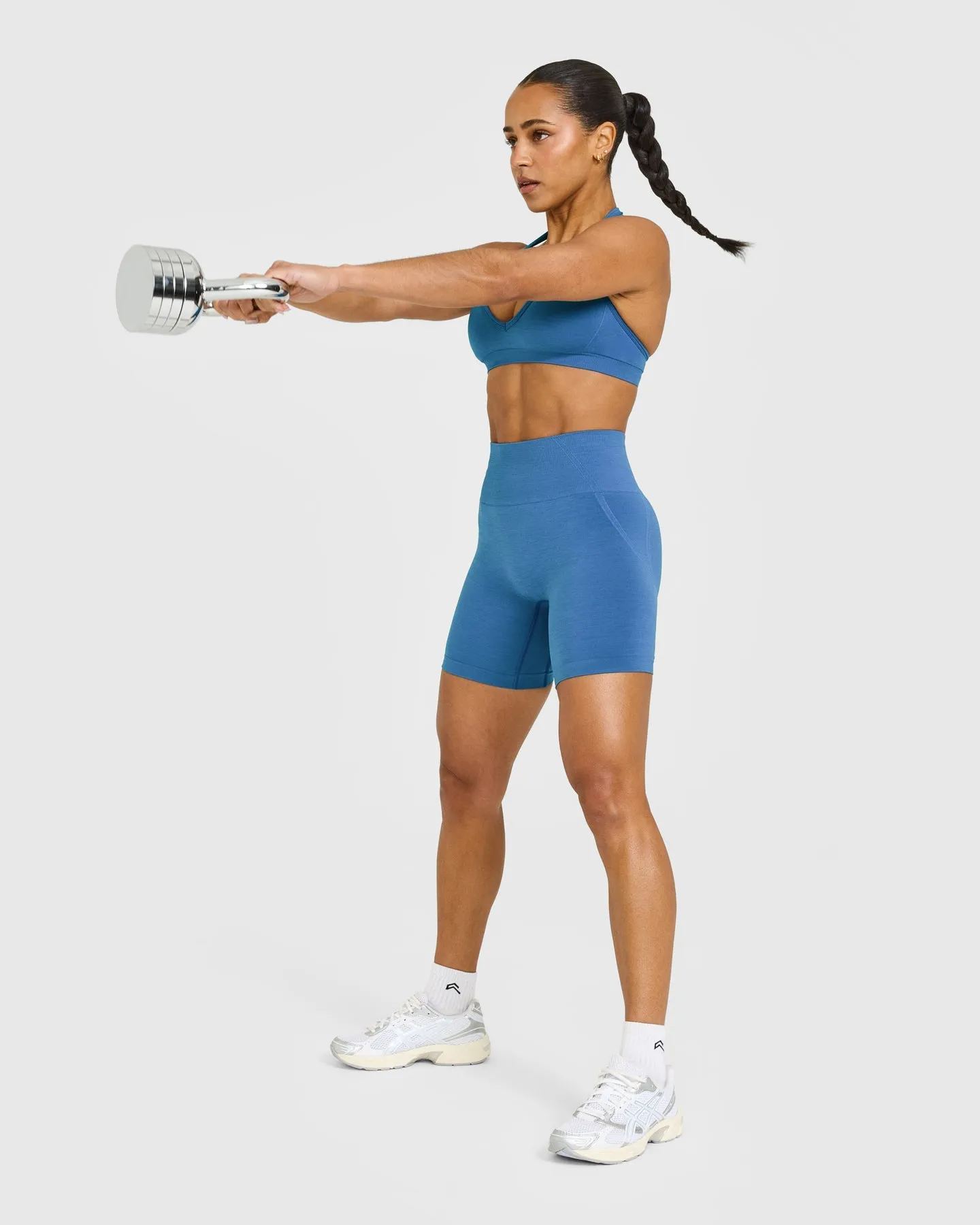 EffortlessLift™ Seamless Halter Neck Sports Bra with White Logo | Ocean Blue sold by Oner Active product image thumbnail 3