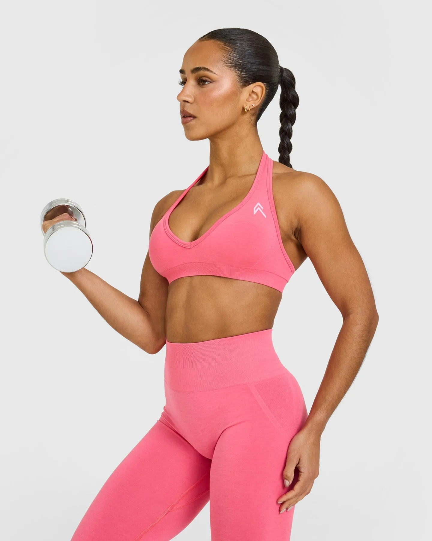 EffortlessLift™ Seamless Halter Neck Sports Bra with White Logo | Hot Girl Pink sold by Oner Active product image thumbnail 5
