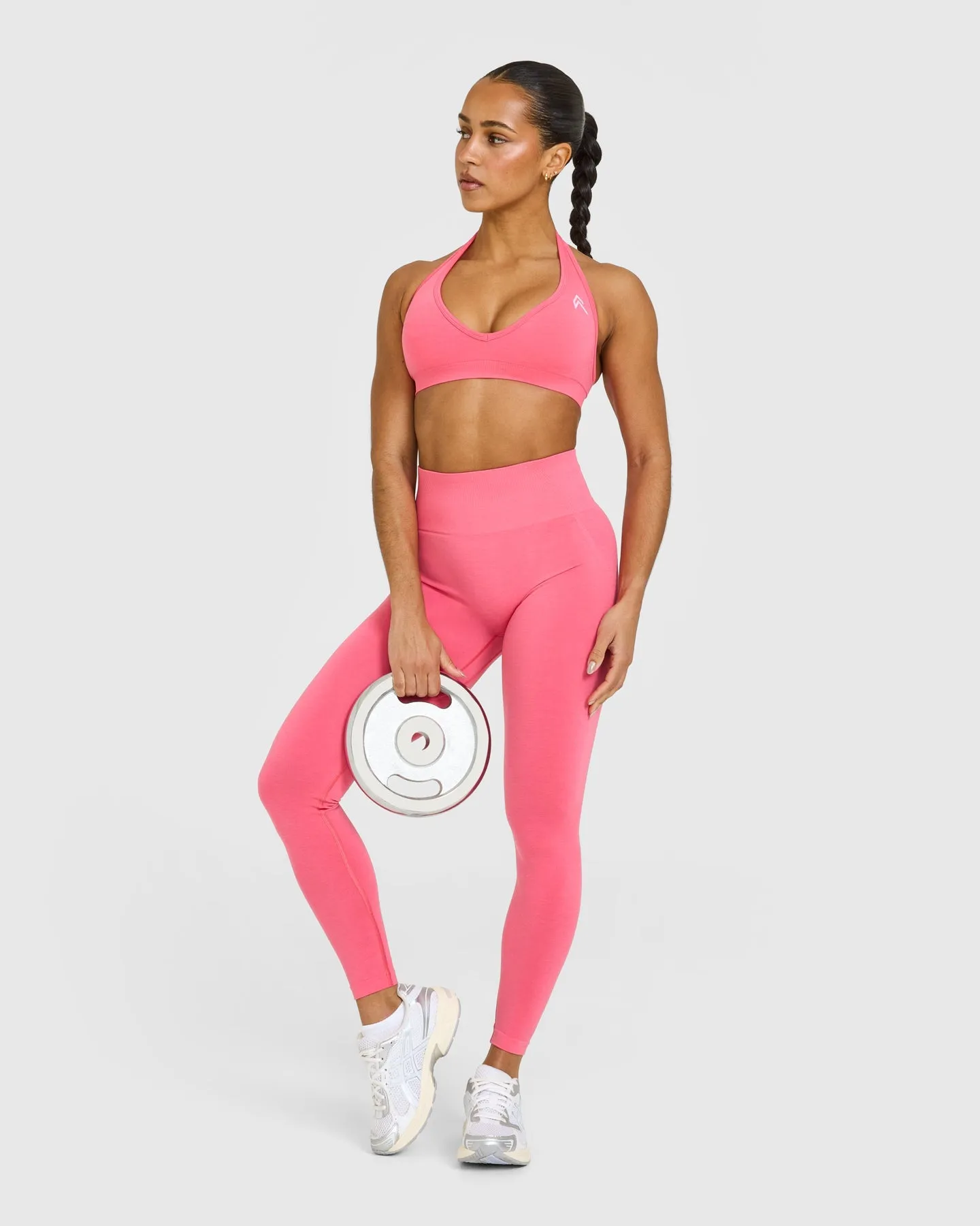 EffortlessLift™ Seamless Halter Neck Sports Bra with White Logo | Hot Girl Pink sold by Oner Active product image thumbnail 3