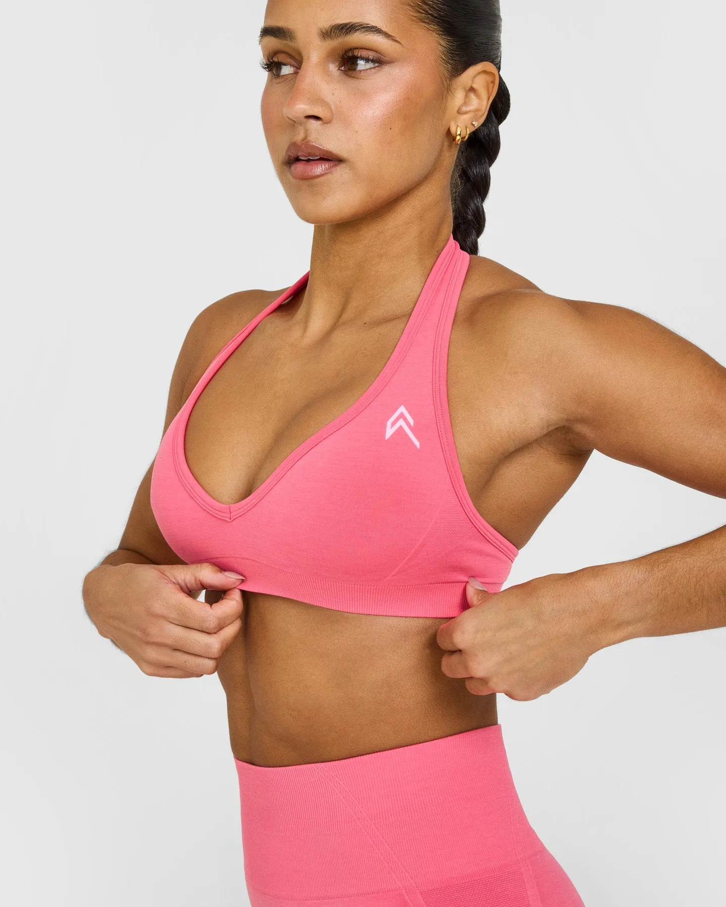 EffortlessLift™ Seamless Halter Neck Sports Bra with White Logo | Hot Girl Pink sold by Oner Active product image thumbnail 4