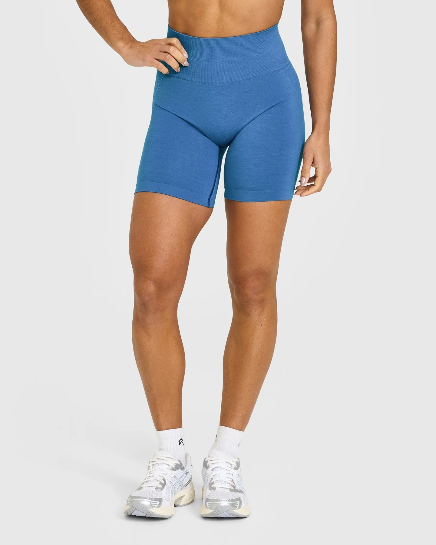EffortlessLift™ Seamless Shorts with White Logo | Ocean Blue sold by Oner Active