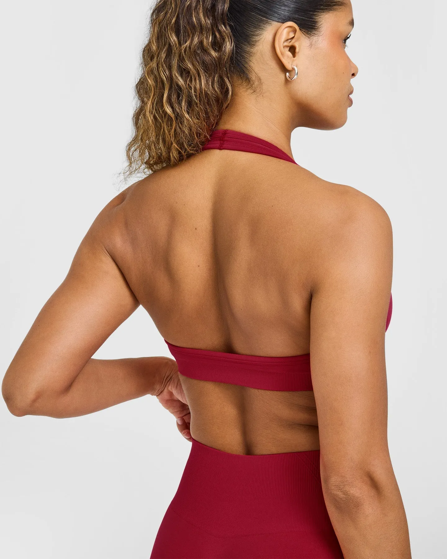 EffortlessLift™ Seamless Halter Neck Sports Bra with White Logo | Claret Red sold by Oner Active product image thumbnail 4