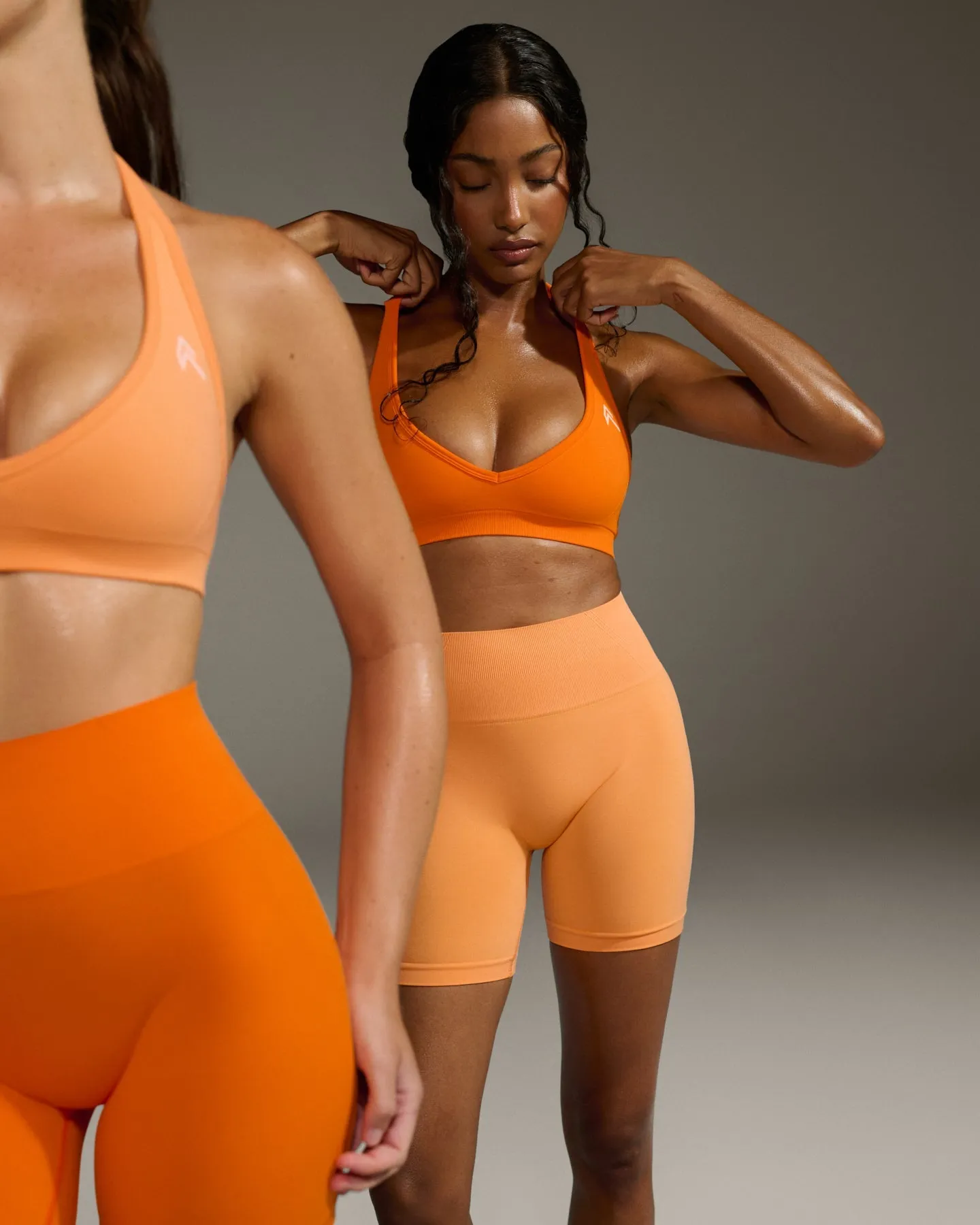 EffortlessLift™ Seamless Halter Neck Sports Bra with White Logo | Flame Orange sold by Oner Active product image thumbnail 2