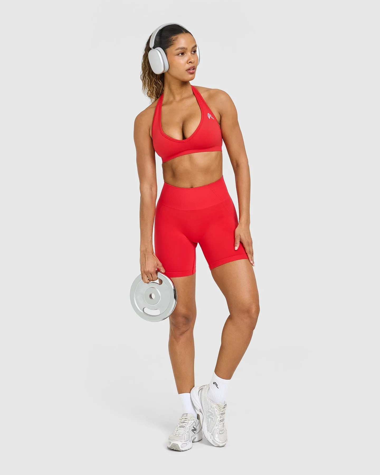 EffortlessLift™ Seamless Halter Neck Sports Bra with White Logo | Muscle Mommy Red sold by Oner Active product image thumbnail 3
