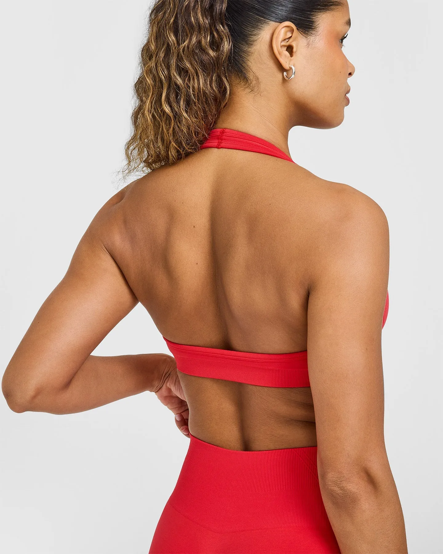 EffortlessLift™ Seamless Halter Neck Sports Bra with White Logo | Muscle Mommy Red sold by Oner Active product image thumbnail 4