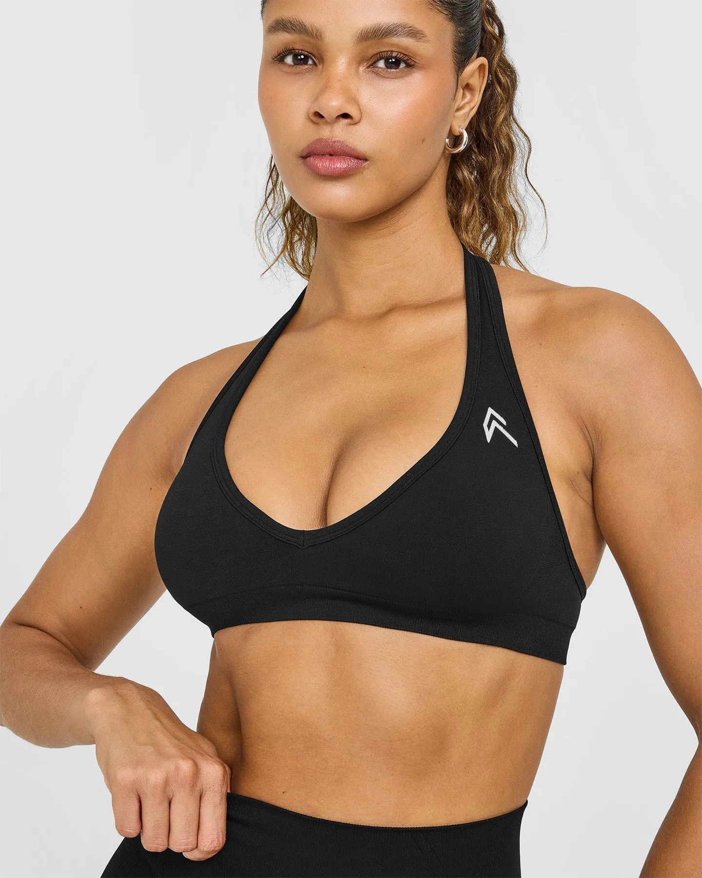 EffortlessLift™ Seamless Halter Neck Sports Bra with White Logo | Black sold by Oner Active product image thumbnail 5