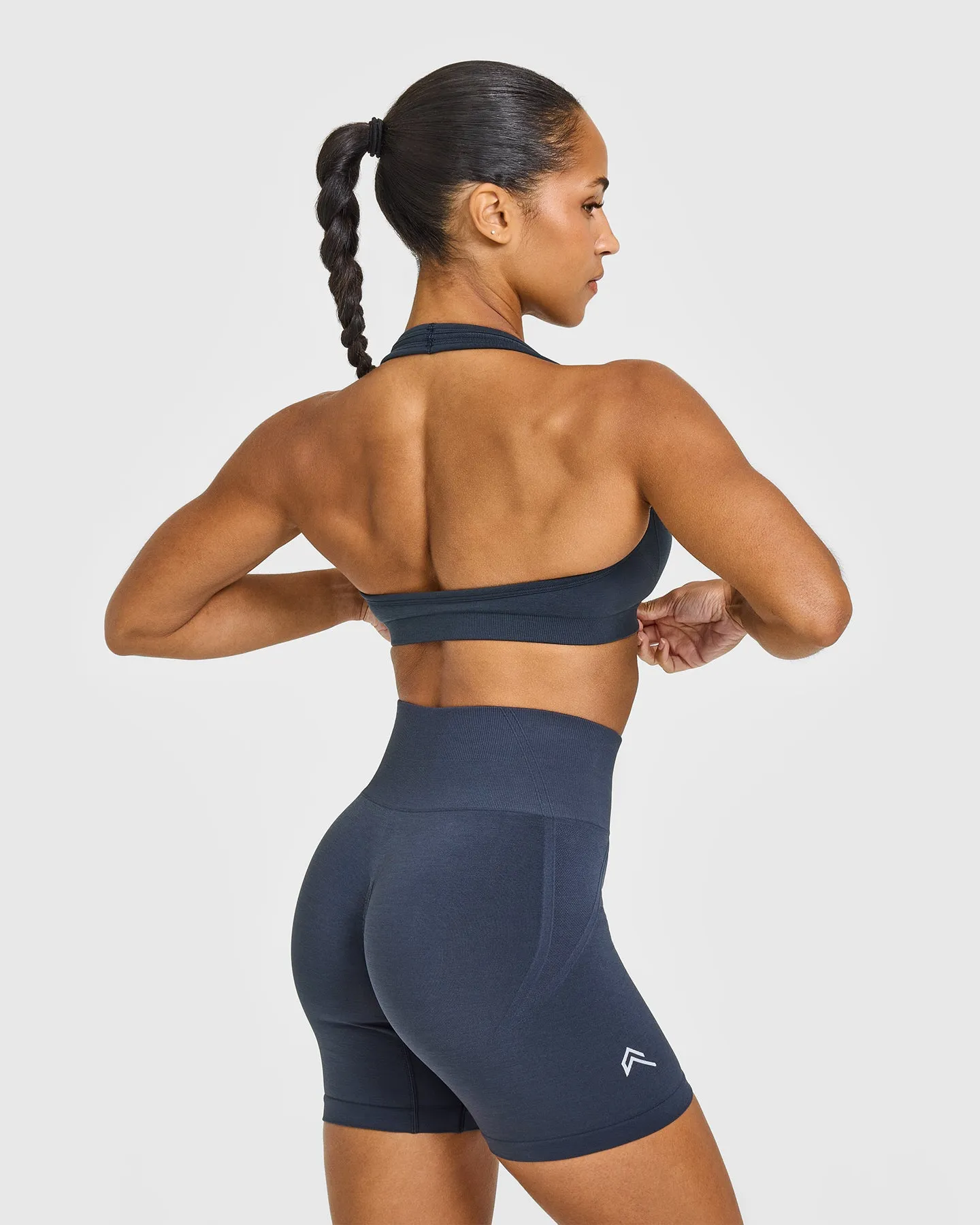 EffortlessLift™ Seamless Halter Neck Sports Bra with White Logo | True Blue sold by Oner Active product image thumbnail 5